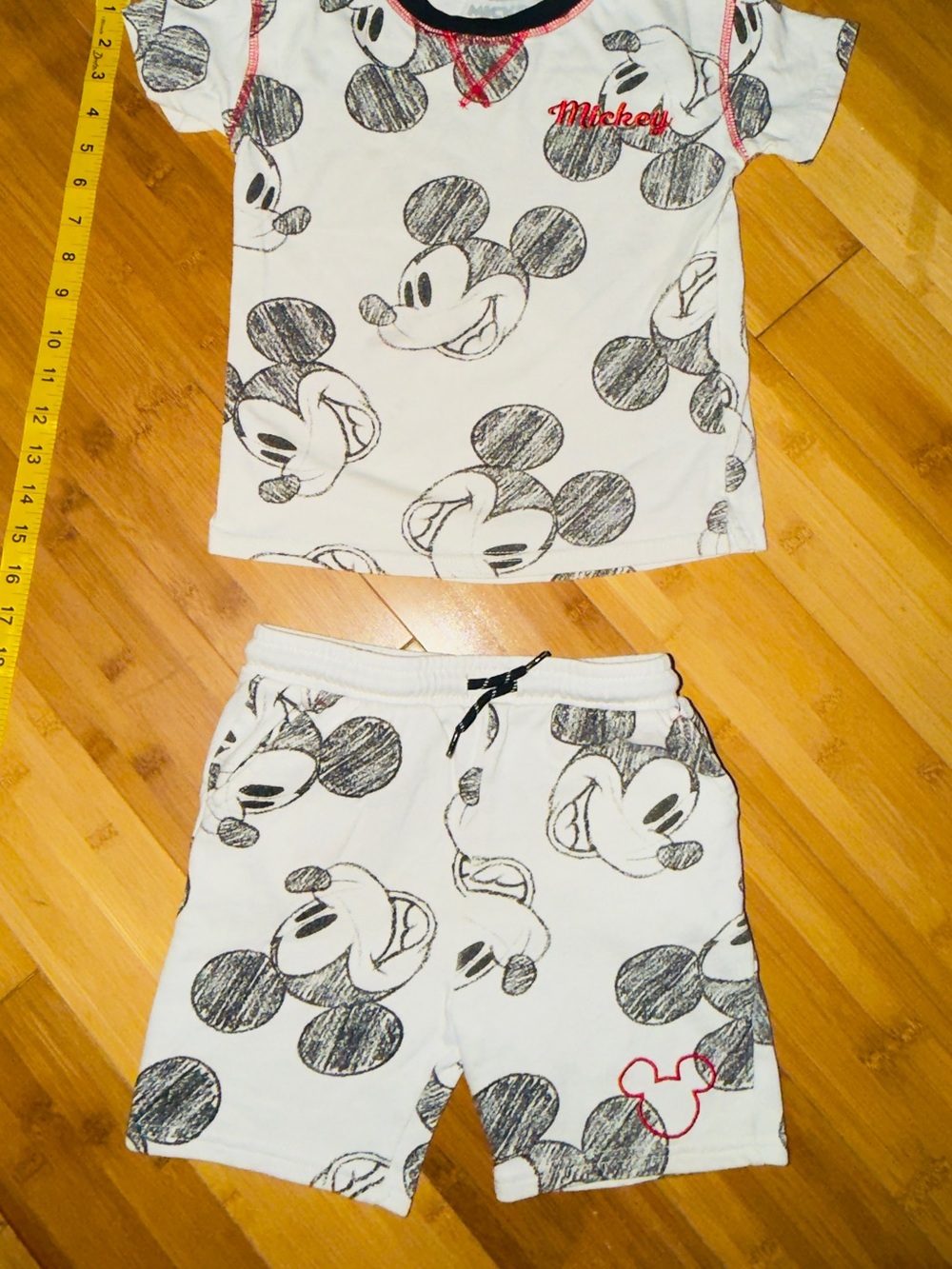 Mickey Kids White & Black Short Pajama Set with Red Accent